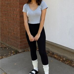 Just Polly Gray Lace Trim Ribbed Baby Tee Top